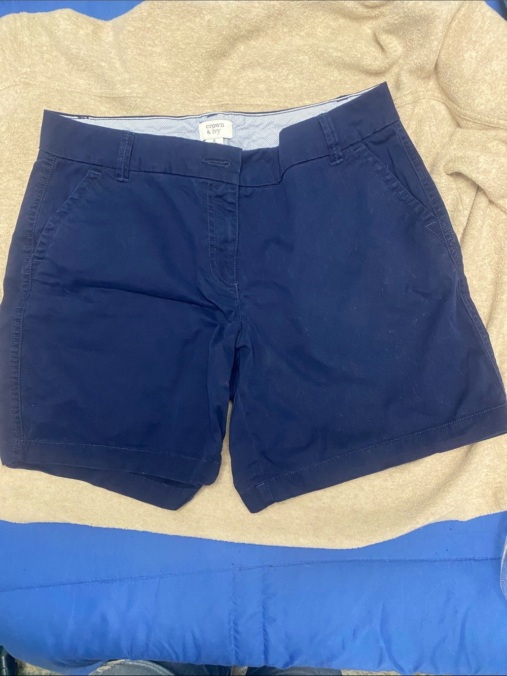 crown & ivy Navy Cotton Chino Shorts women’s size 8